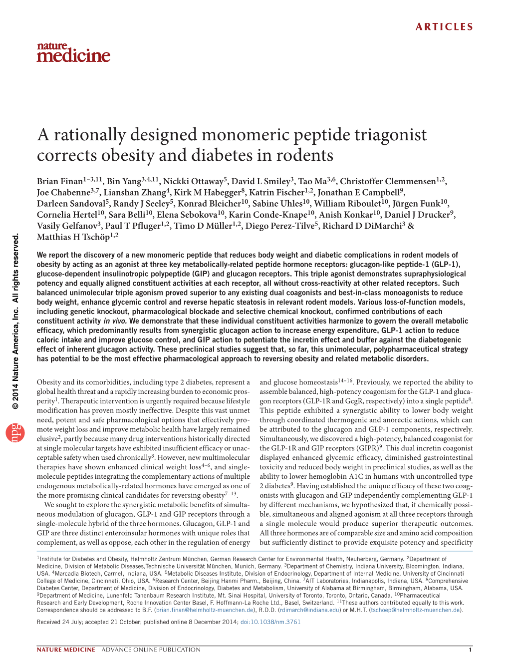 A Rationally Designed Monomeric Peptide Triagonist Corrects Obesity