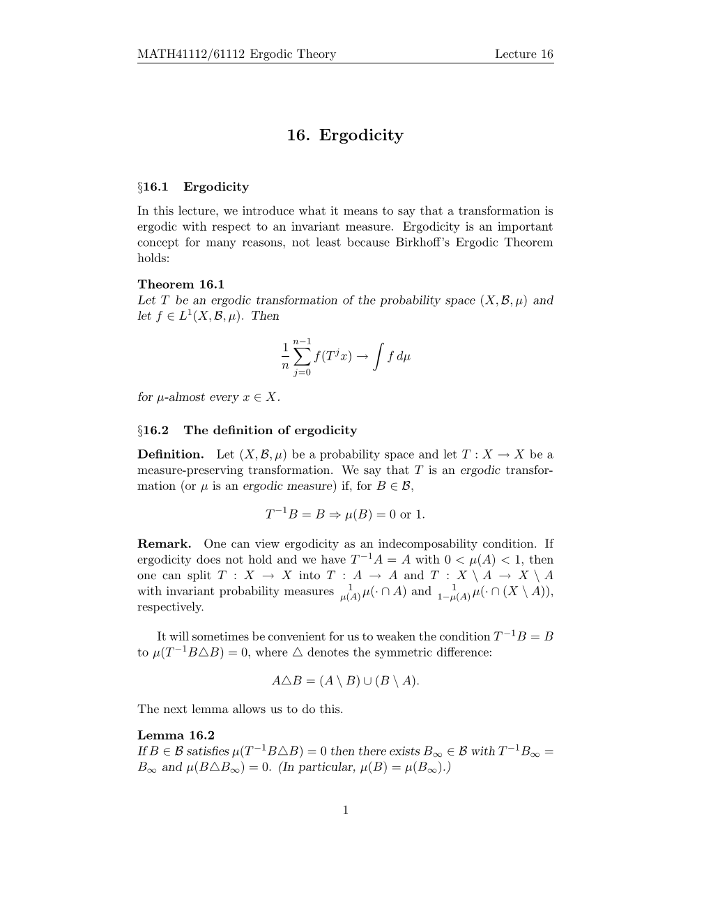 16. Ergodicity