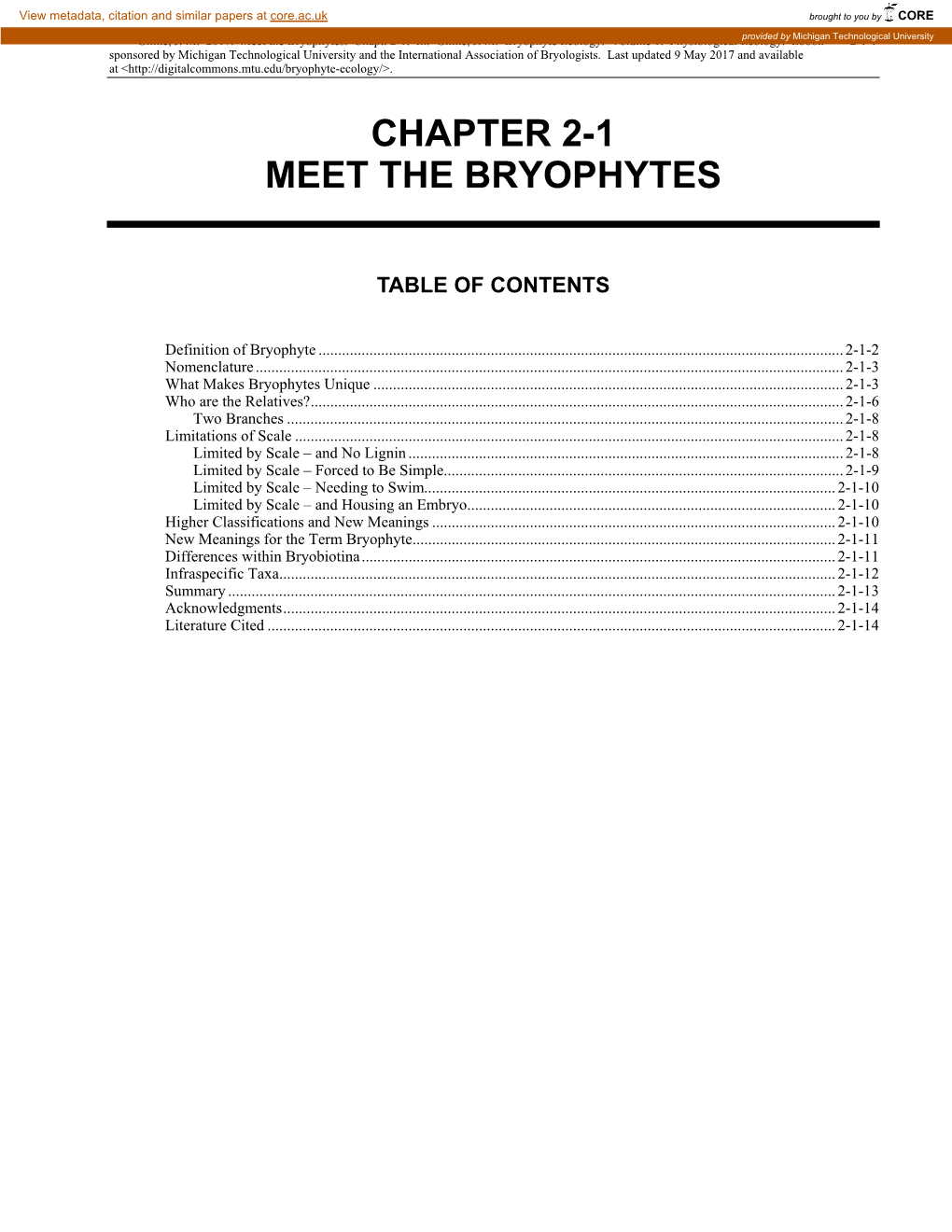 Meet the Bryophytes