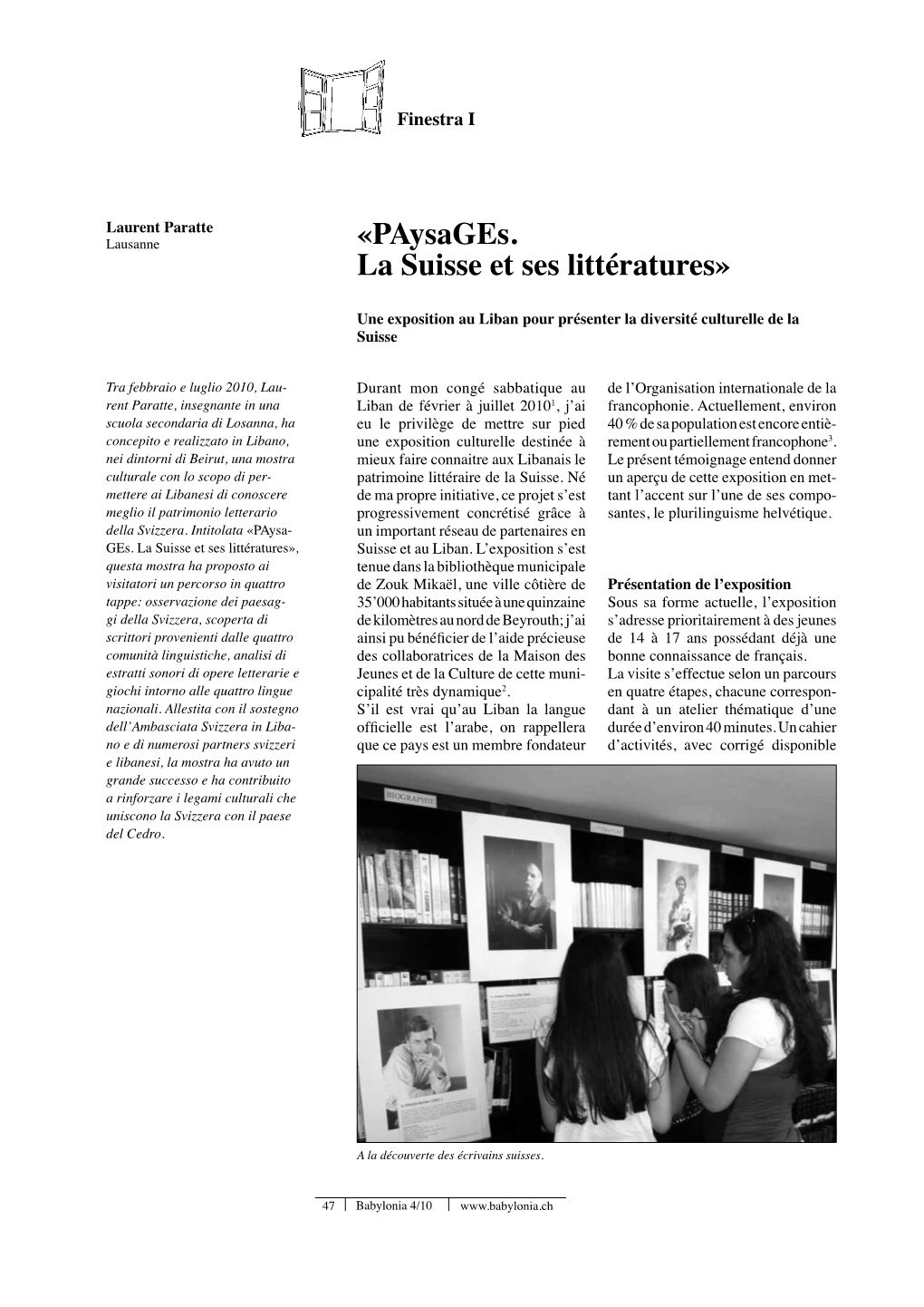«Paysages. La Suisse Et Ses Littératures»