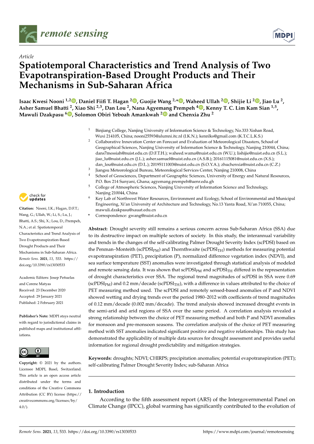 Spatiotemporal Characteristics and Trend Analysis of Two Evapotranspiration-Based Drought Products and Their Mechanisms in Sub-Saharan Africa