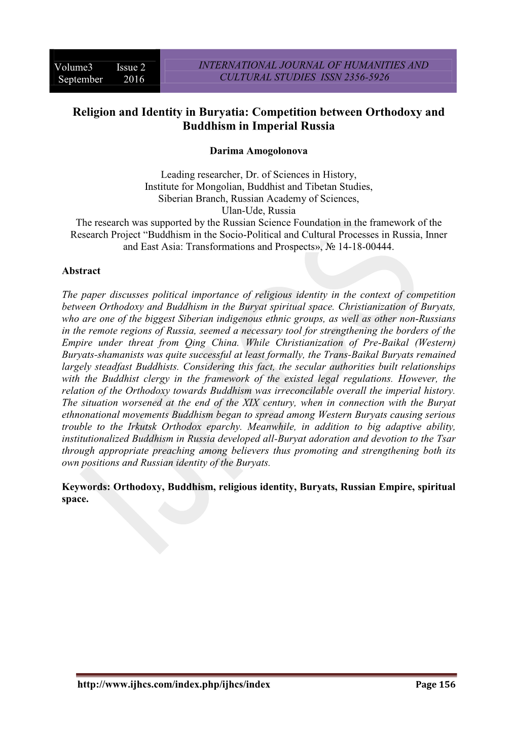 Religion and Identity in Buryatia: Competition Between Orthodoxy and Buddhism in Imperial Russia