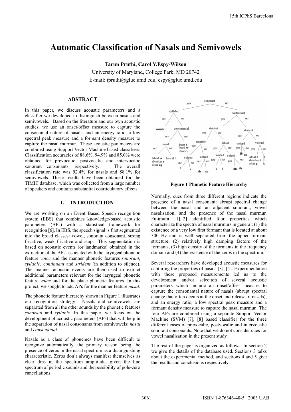 Automatic Classification of Nasals and Semivowels