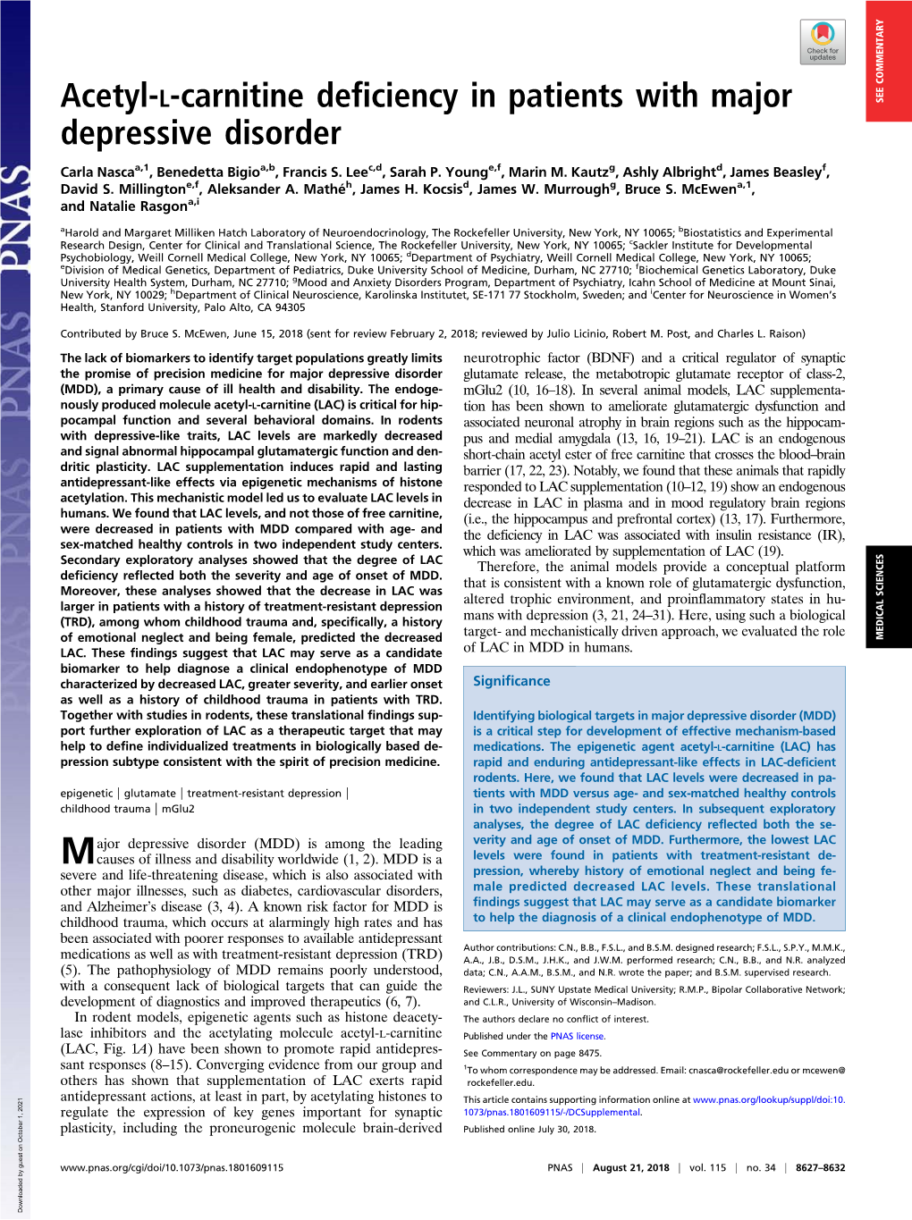 Acetyl-L-Carnitine Deficiency in Patients with Major Depressive Disorder