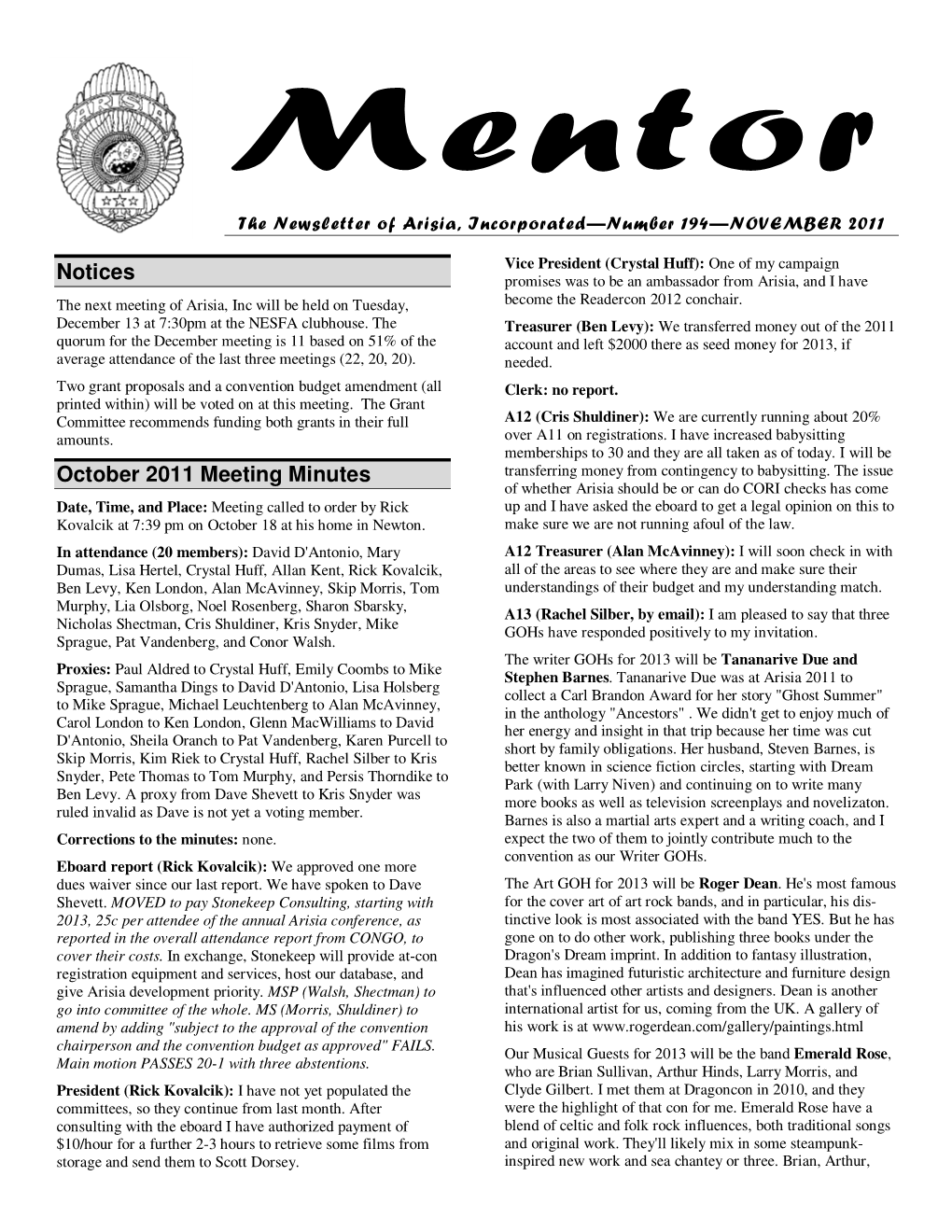 Notices October 2011 Meeting Minutes