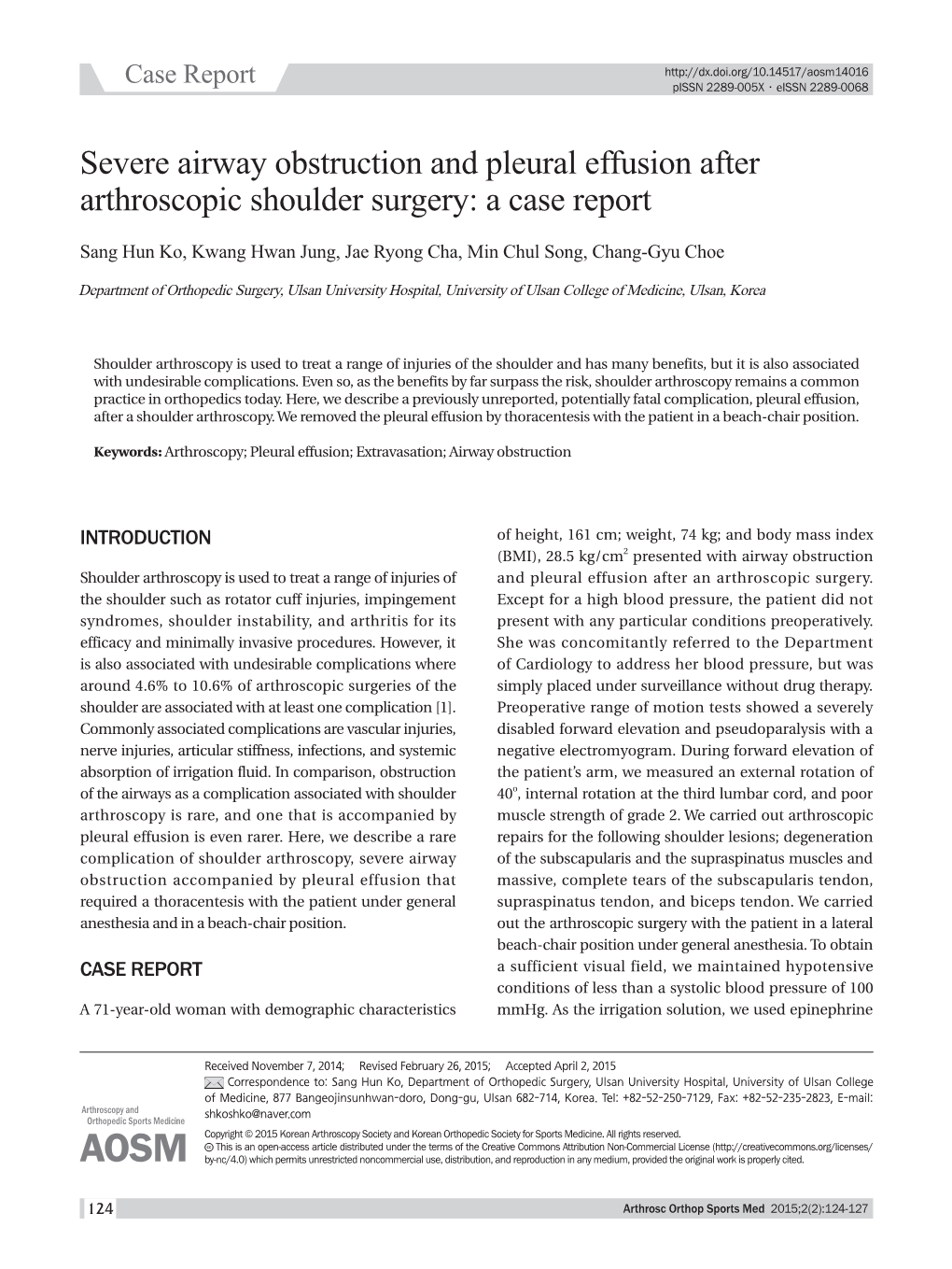 Severe Airway Obstruction and Pleural Effusion After Arthroscopic Shoulder Surgery: a Case Report