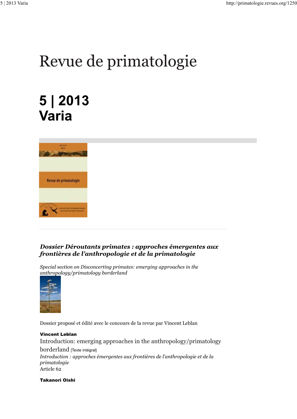 Déroutants Primates : Approches Émergentes Aux Frontières De L’Anthropologie Et De La Primatologie