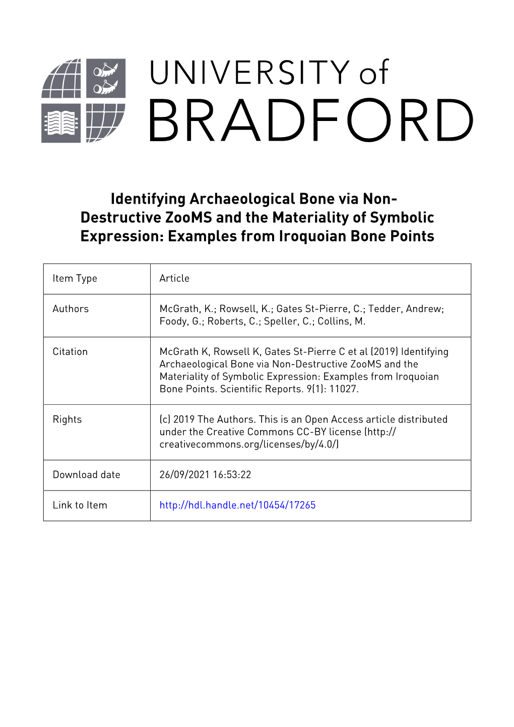 Identifying Archaeological Bone Via Non- Destructive Zooms and the Materiality of Symbolic Expression: Examples from Iroquoian Bone Points