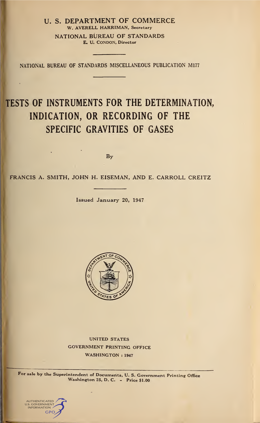 Tests of Instruments for the Determination, Indication, Or Recording of the Specific Gravities of Gases