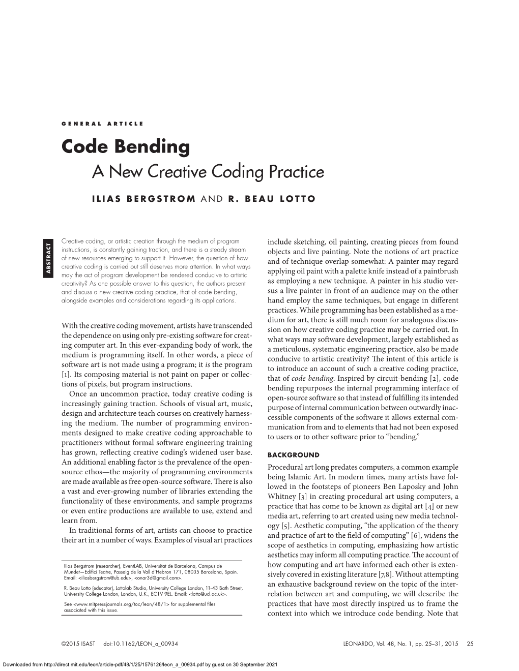 Code Bending: a New Creative Coding Practice