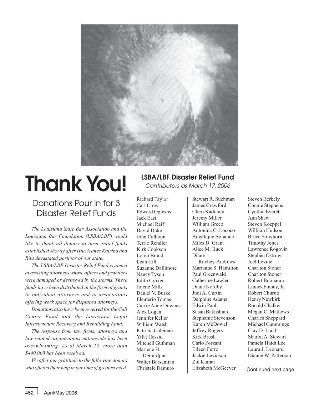 Thank You! Contributors As March 17, 2006 Richard Taylor Stewart R