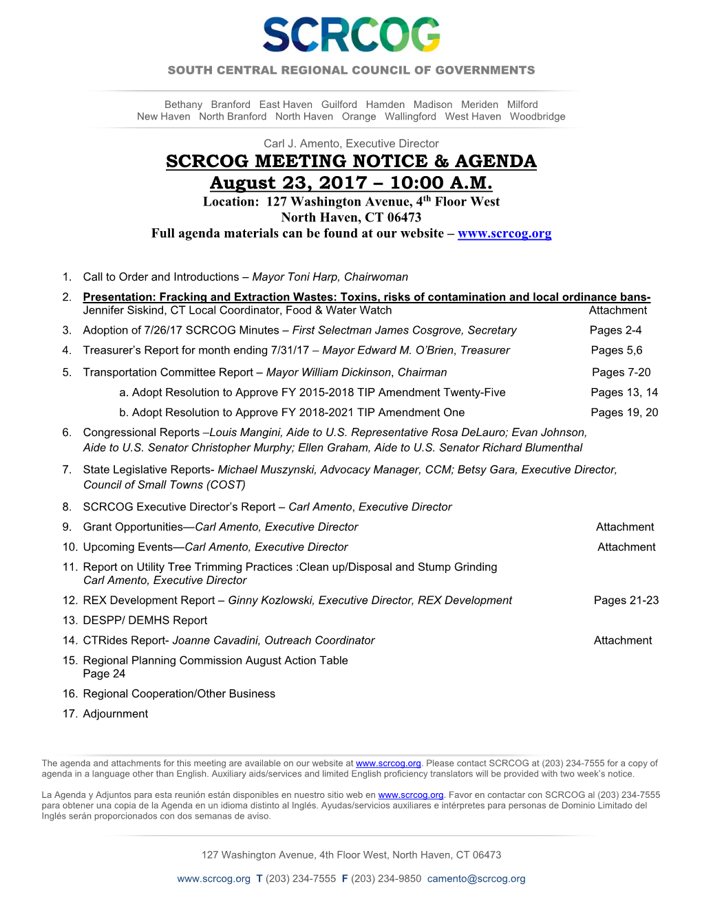 SCRCOG Board Agenda Packet