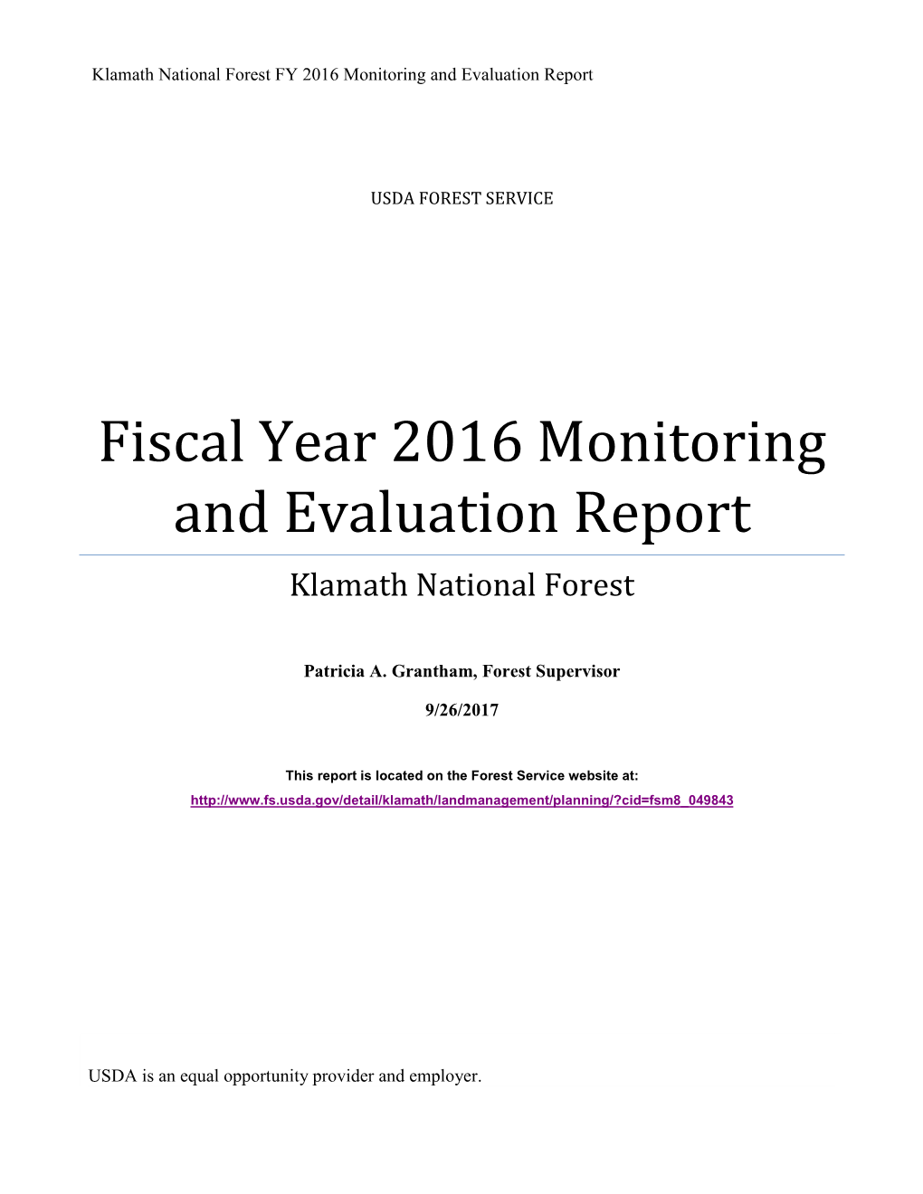 FY 2016 Monitoring Report