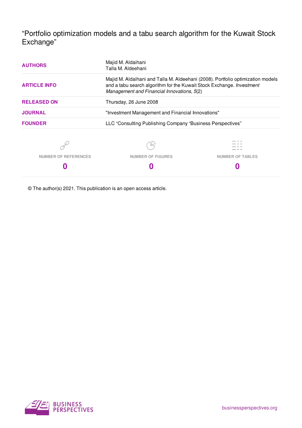 Portfolio Optimization Models and a Tabu Search Algorithm for the Kuwait Stock Exchange”