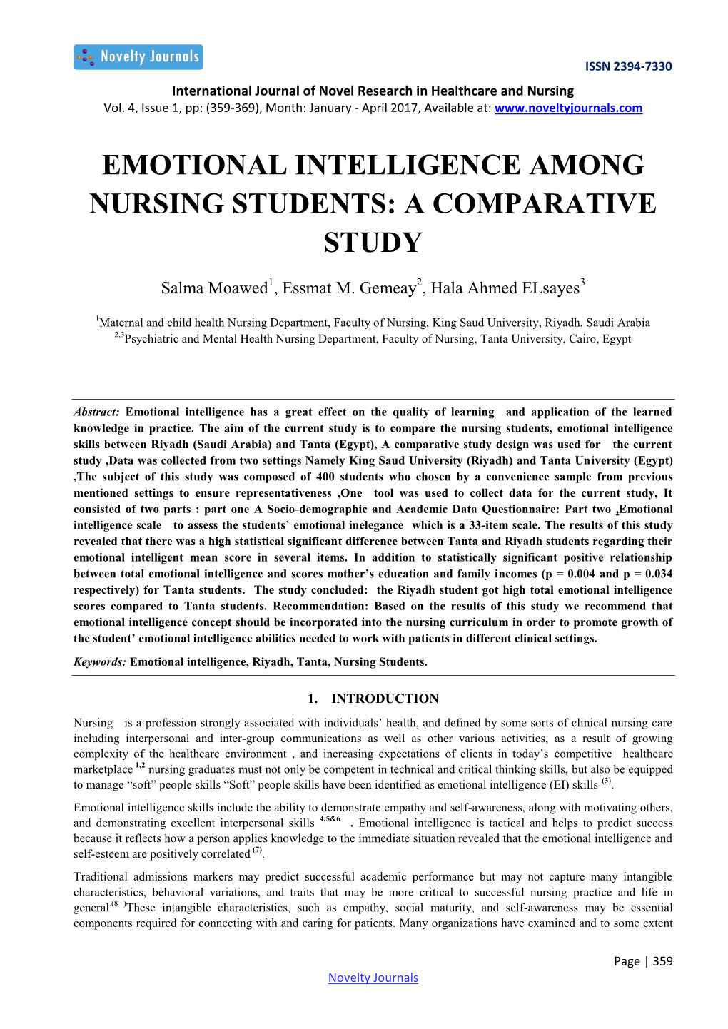 Emotional Intelligence Among Nursing Students: a Comparative Study