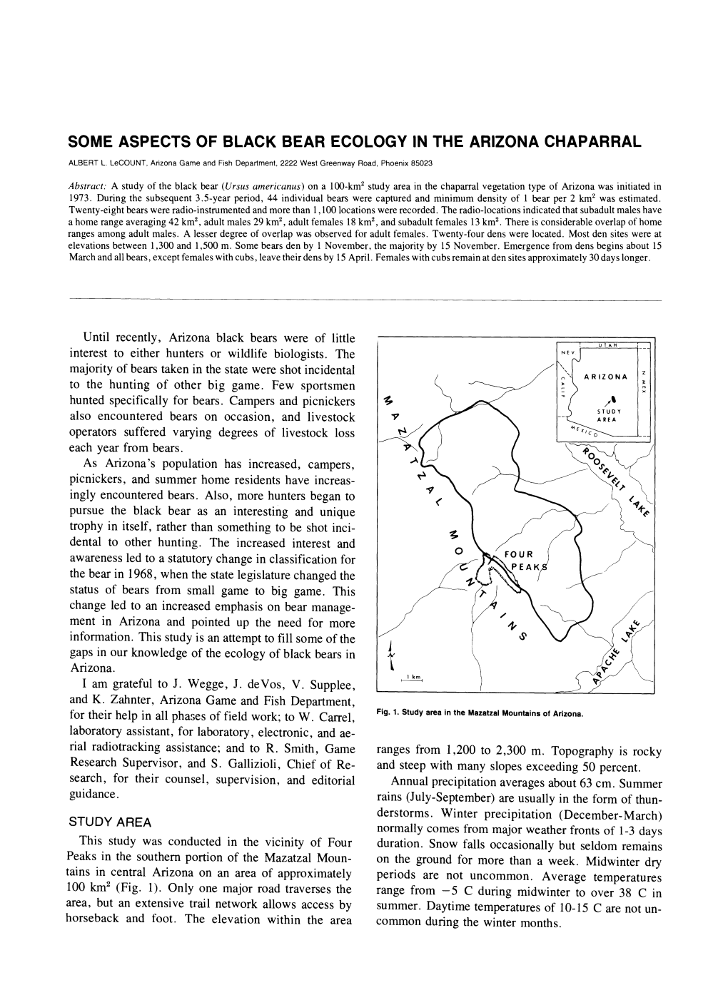 Some Aspects of Black Bear Ecology in the Arizona