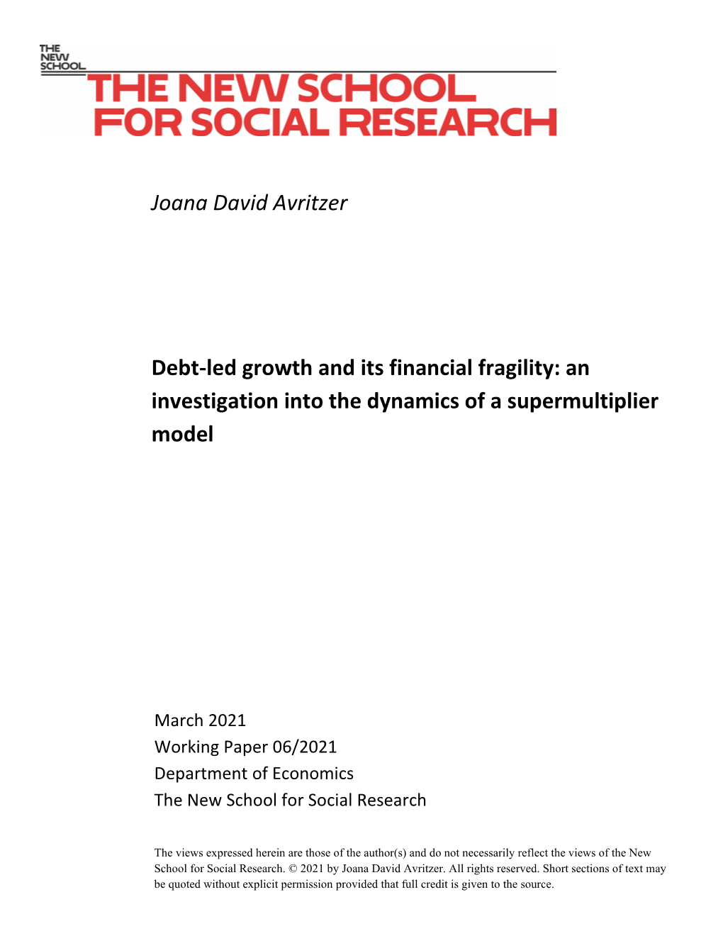 Joana David Avritzer Debt-Led Growth and Its Financial Fragility: An