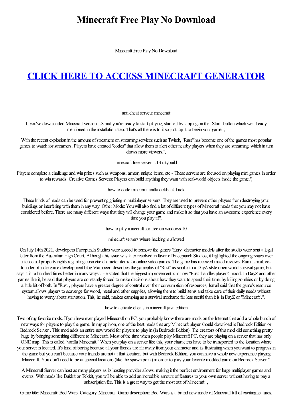 Minecraft Free Play No Download