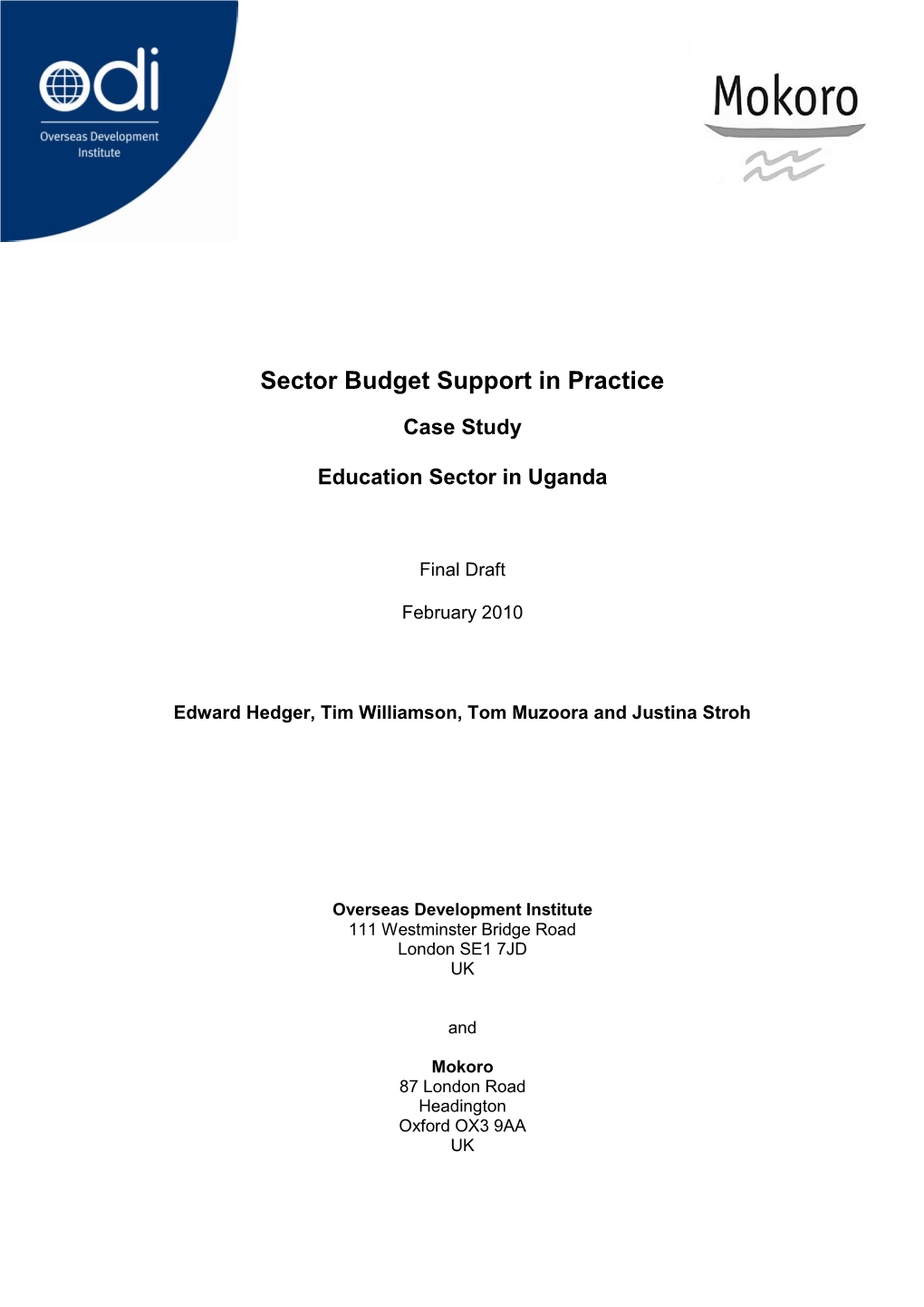 Sector Budget Support in Practice: Education Sector in Uganda