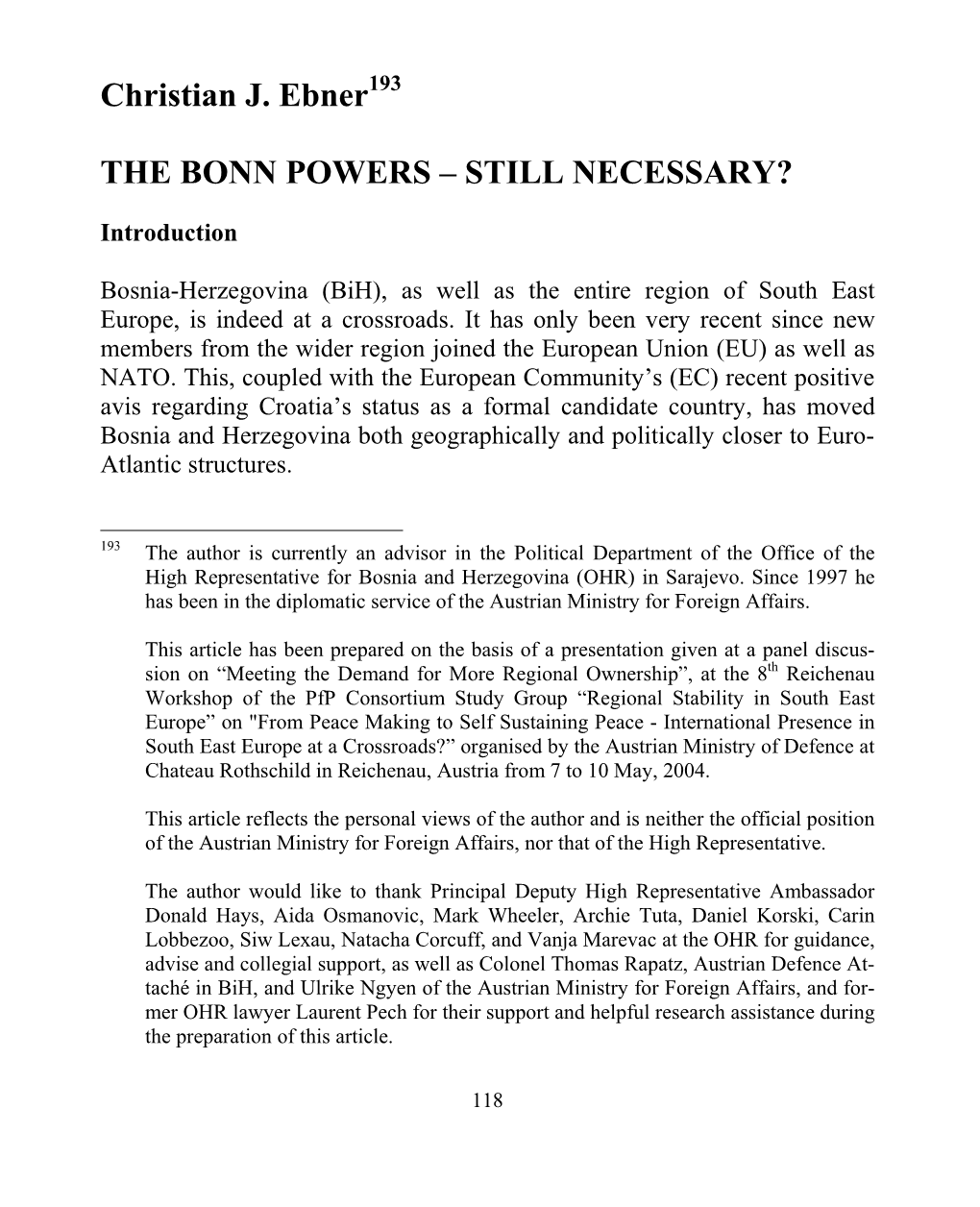 Christian J. Ebner193 the BONN POWERS – STILL NECESSARY?