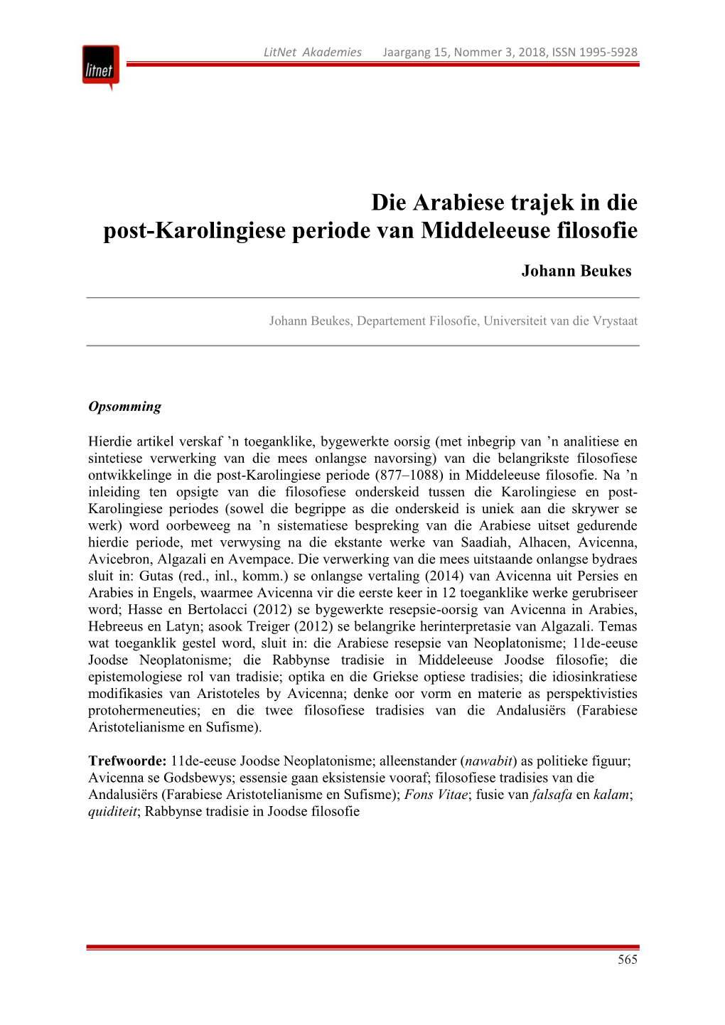 Die Arabiese Trajek in Die Post-Karolingiese Periode Van Middeleeuse Filosofie