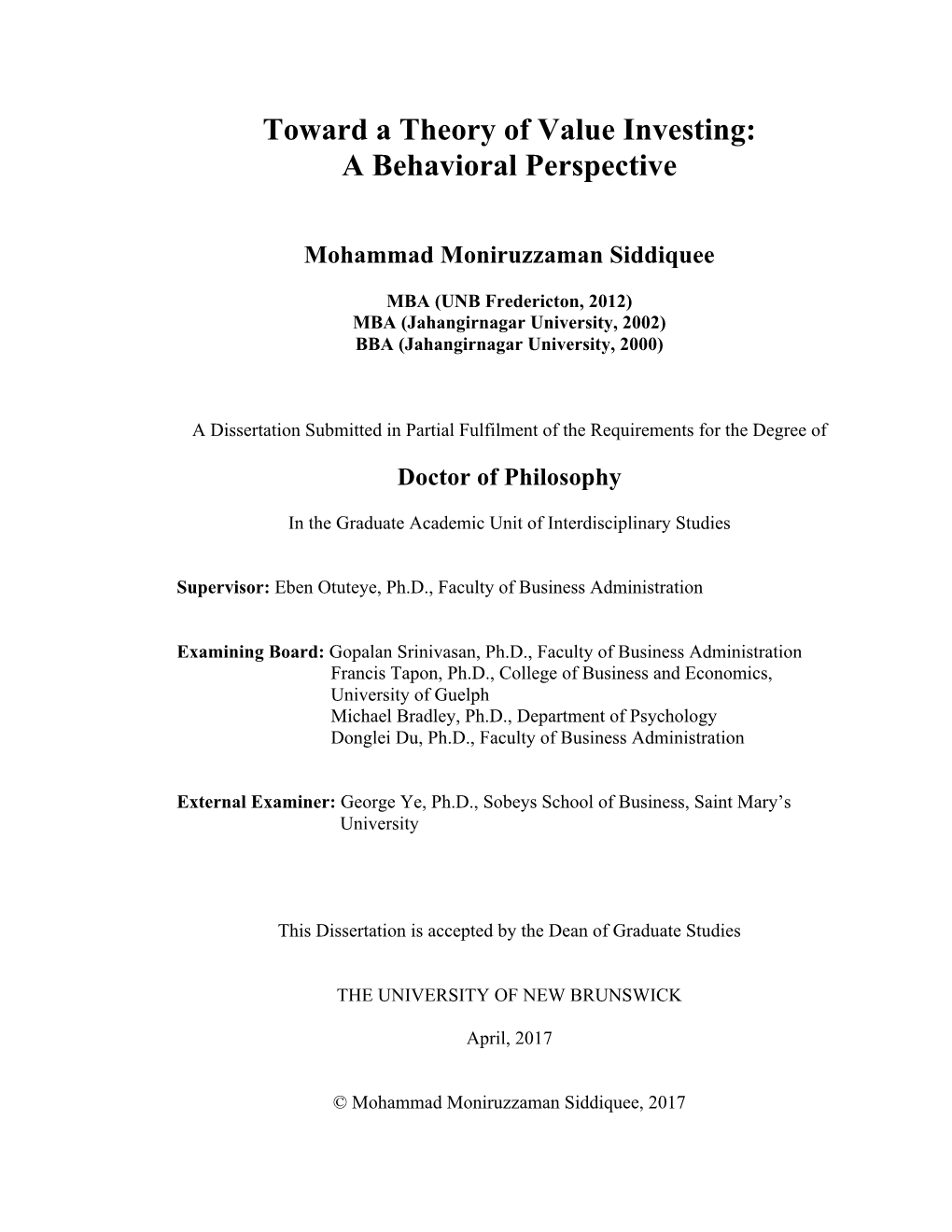 Toward a Theory of Value Investing: a Behavioral Perspective