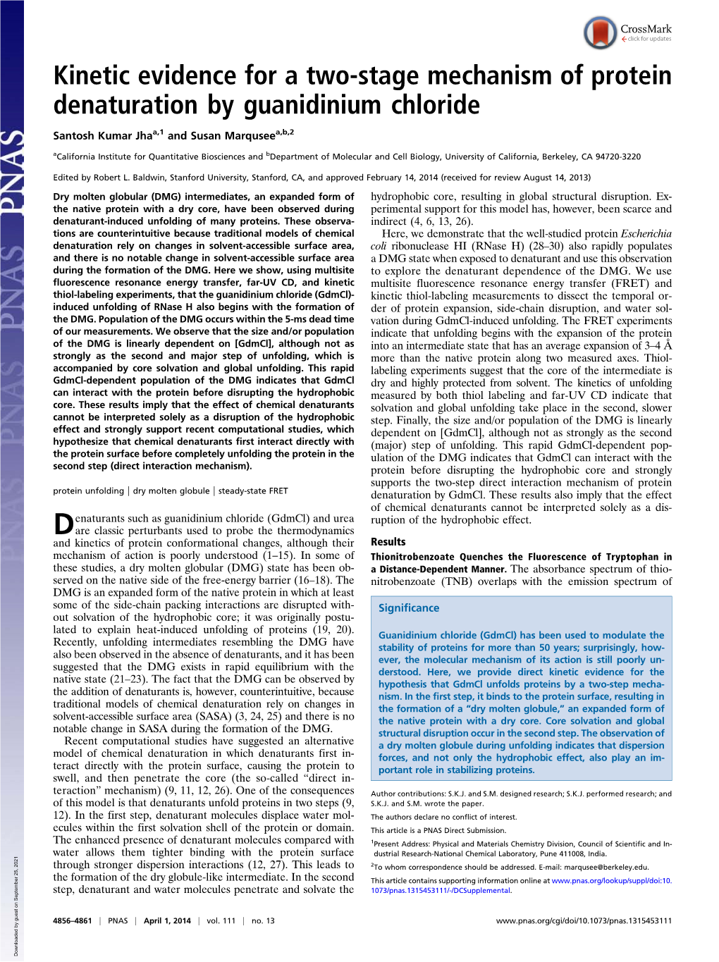 Kinetic Evidence for a Two-Stage Mechanism of Protein Denaturation by Guanidinium Chloride