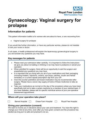 Gynaecology: Vaginal Surgery for Prolapse