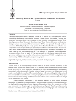 Rural Community Tourism: an Approach Toward Sustainable Development Goals