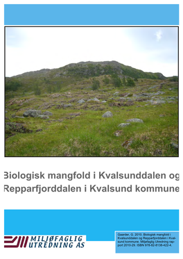 Biologisk Mangfold I Kvalsunddalen Og Repparfjorddalen I Kvalsund Kommune
