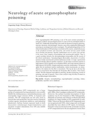 Neurology of Acute Organophosphate Poisoning