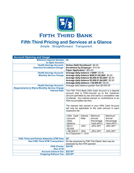 Fifth Third Pricing and Services at a Glance