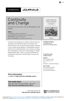 Continuity and Change a Journal of Social Structure, Law and Demography in Past Societies