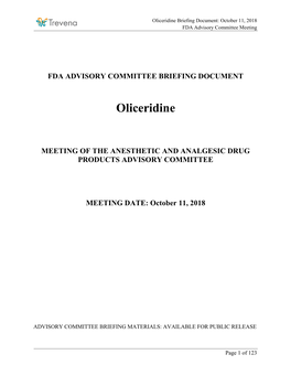 Oliceridine Briefing Document: October 11, 2018 FDA Advisory Committee Meeting