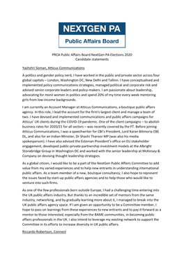 PRCA Public Affairs Board Nextgen PA Elections 2020 Candidate Statements