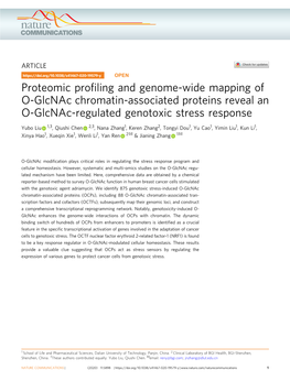Proteomic Profiling and Genome-Wide Mapping of O-Glcnac Chromatin
