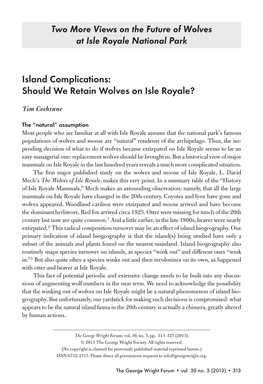Island Complications: Should We Retain Wolves on Isle Royale? Two