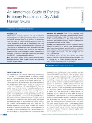 An Anatomical Study of Parietal Emissary Foramina in Dry Adult Skulls