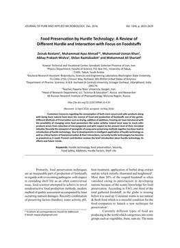 Food Preservation by Hurdle Technology: a Review of Different Hurdle and Interaction with Focus on Foodstuffs