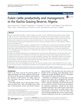 Fulani Cattle Productivity and Management in the Kachia Grazing Reserve, Nigeria Marie Julie Ducrotoy1*, Ayodele O