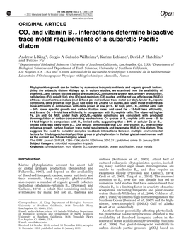 CO2 and Vitamin B12 Interactions Determine Bioactive Trace Metal Requirements of a Subarctic Pacific Diatom