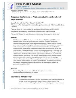 Proposed Mechanisms of Photobiomodulation Or Low-Level Light Therapy