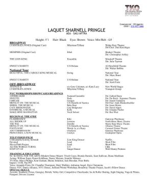Laquet Sharnell Pringle Performer Resume