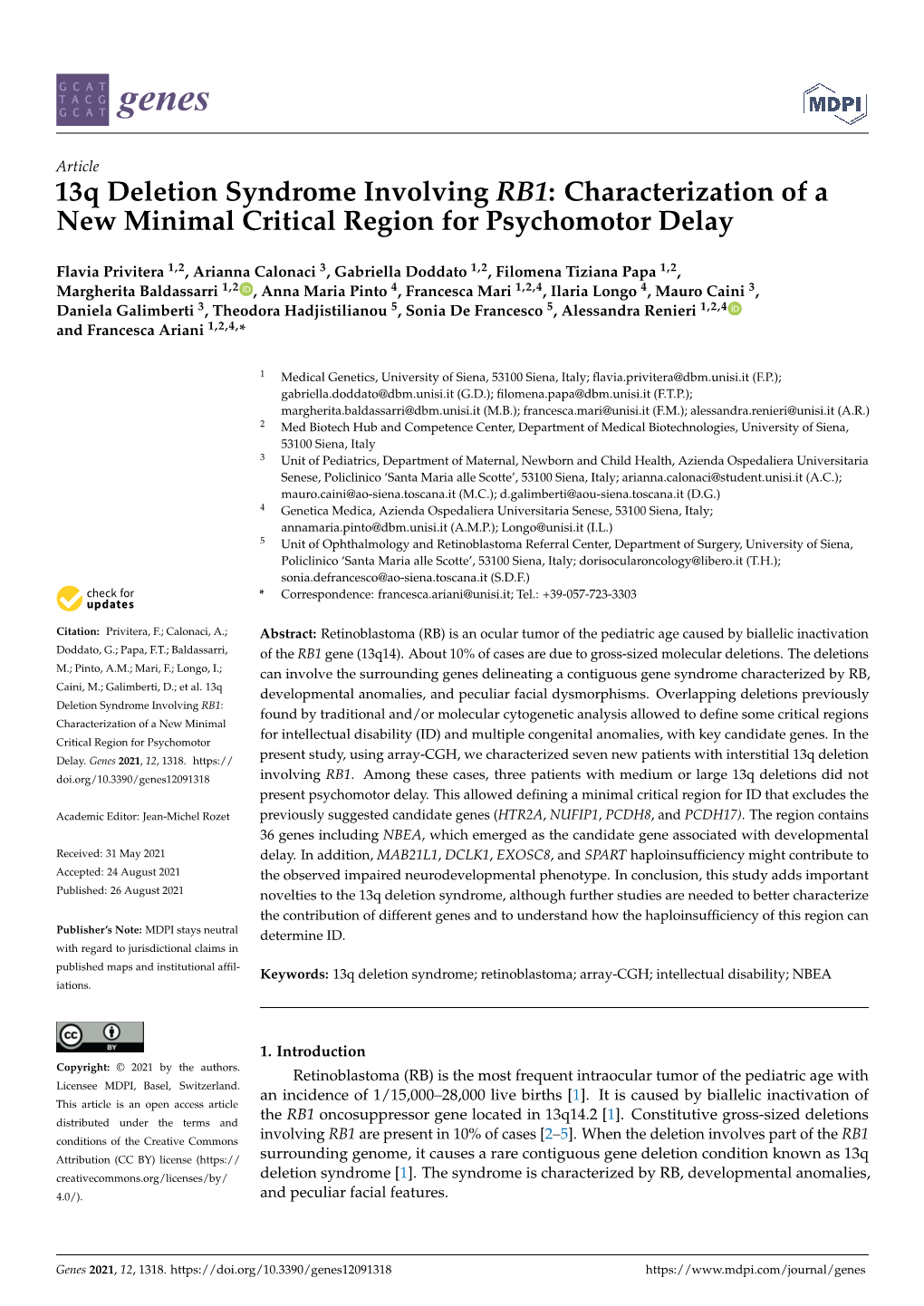 13Q Deletion Syndrome Involving RB1: Characterization of a New Minimal Critical Region for Psychomotor Delay