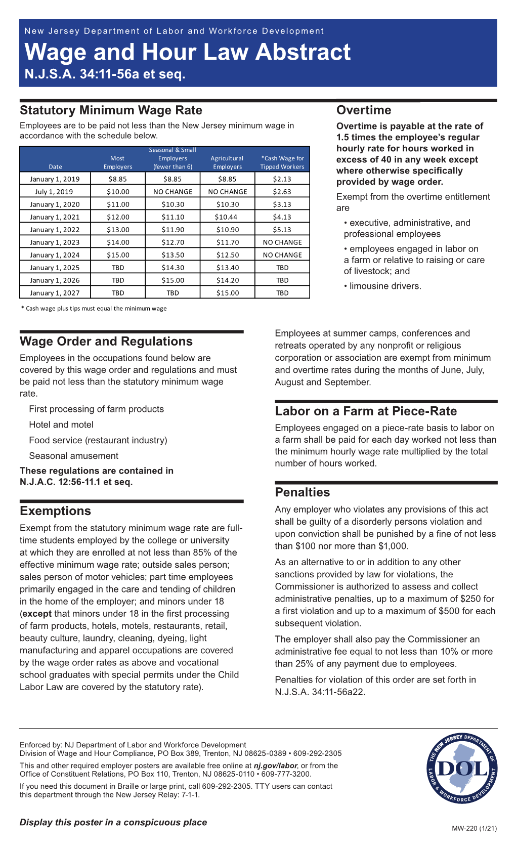 Wage and Hour Law Abstract N.J.S.A