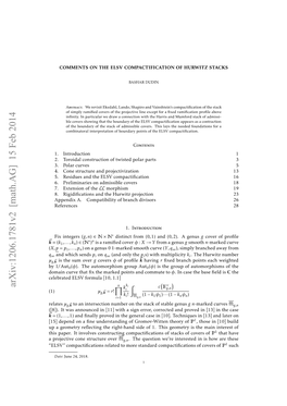 COMMENTS on the ELSV COMPACTIFICATION of HURWITZ STACKS 3 Mean a 1-Morphism