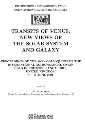 Transits of Venus: New Views of the Solar System and Galaxy