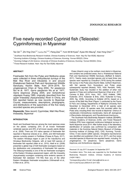Five Newly Recorded Cyprinid Fish (Teleostei: Cypriniformes) in Myanmar