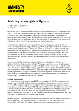 Revisiting Human Rights in Myanmar