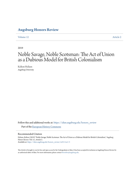 The Act of Union As a Dubious Model for British Colonialism Kelton Holsen Augsburg University